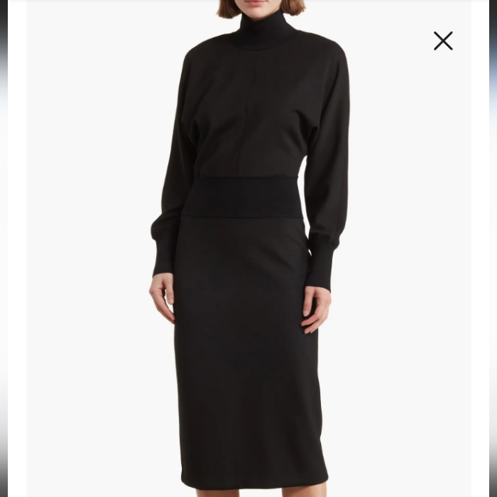 Theory Long Sleeve Double Knit Turtleneck Dress Black Women's Size Small